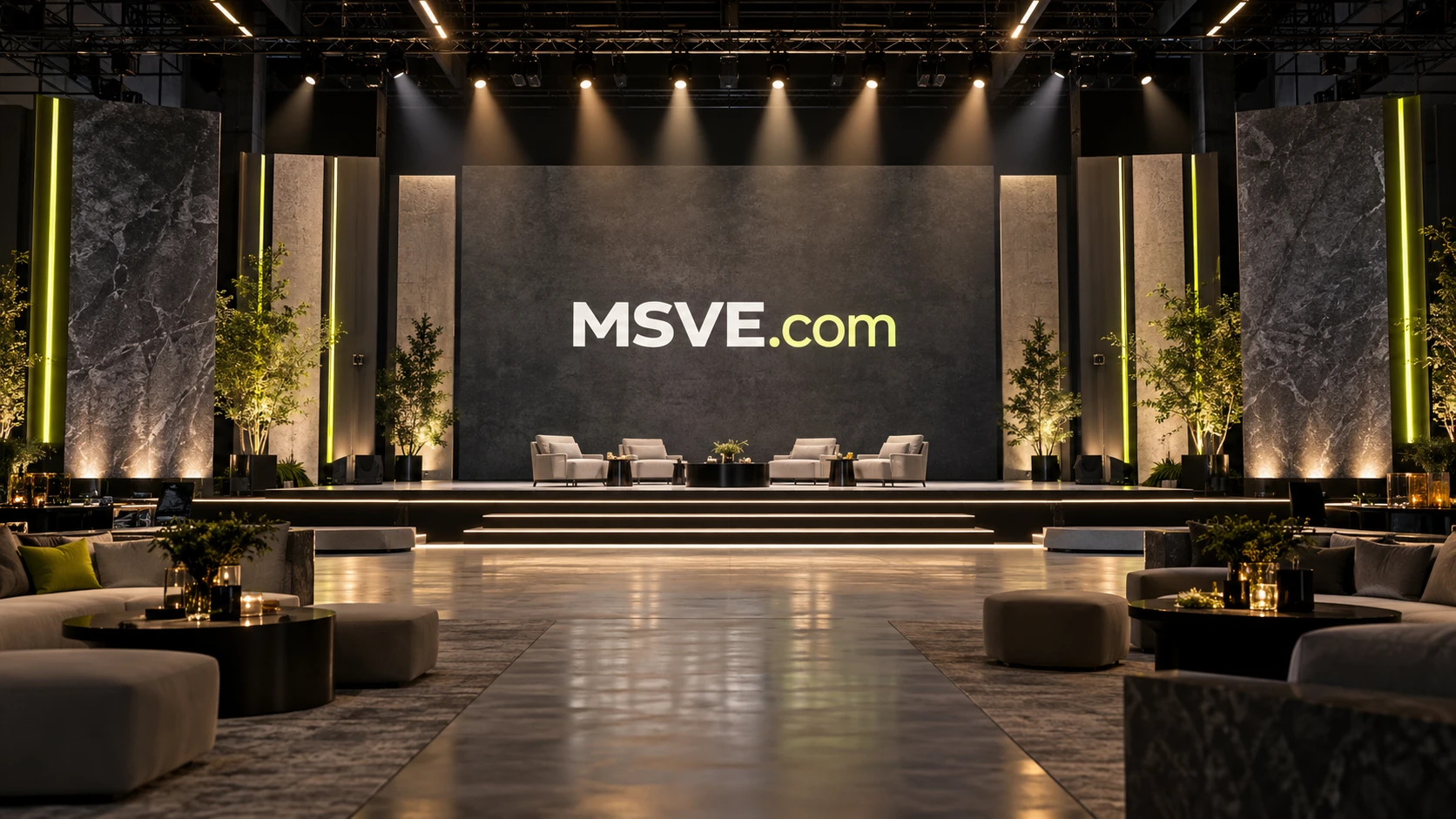 Live event production setting with MSVE.com lettering
